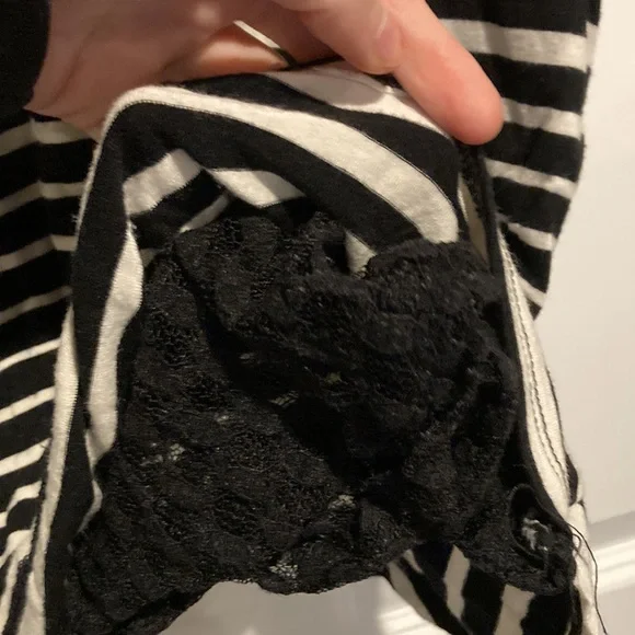 Black/White Striped Shirt with Lace - Picture 3 of 10